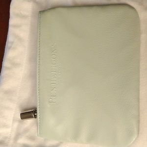Penhaligons of London make up bag cosmetics purse light turquoise leather zip cl